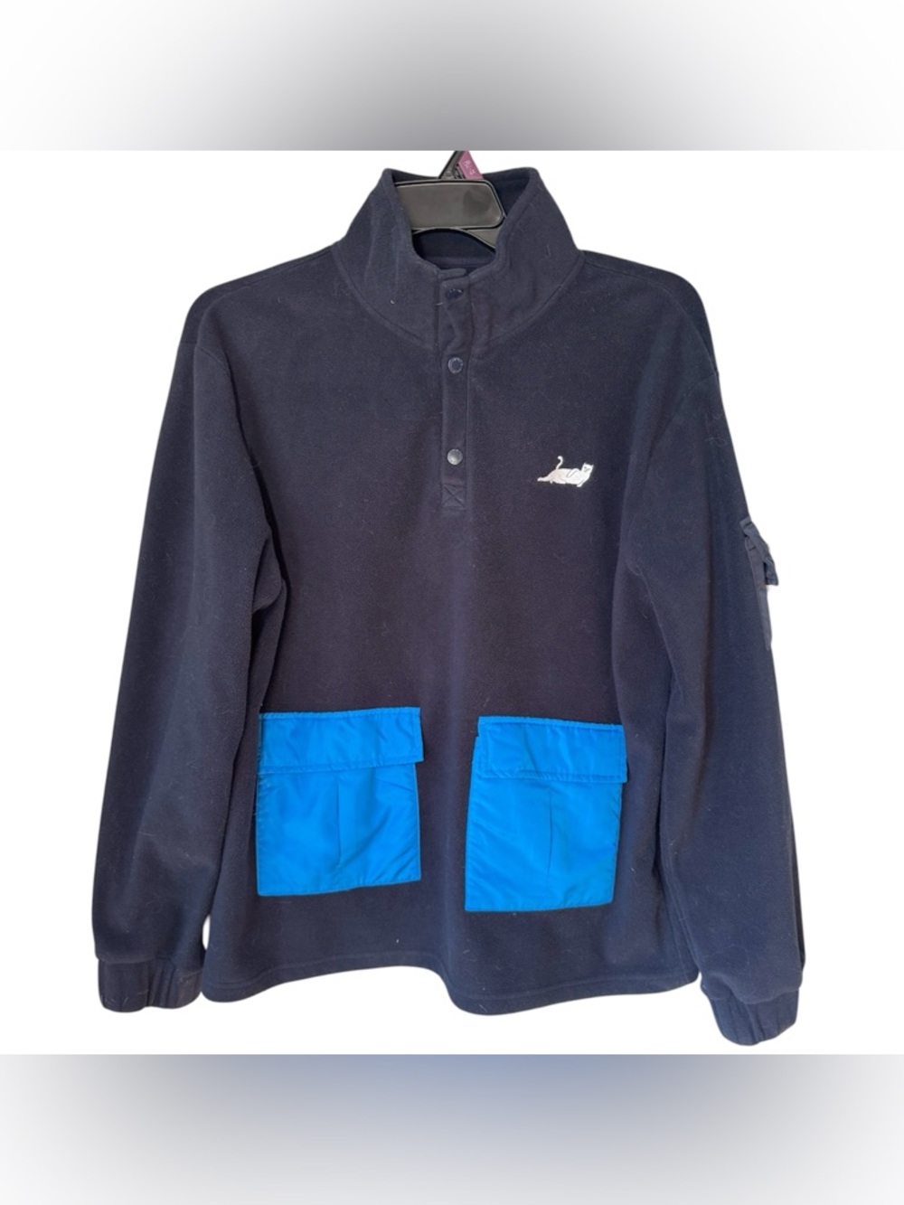 RIPNDIP Men’s Navy Blue Lord Nermal Pullover Double Pocket Fleece Sz L